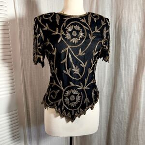 Laurence Kazar Blouse Petite S Vintage 80's Showstopper Statement Piece Top